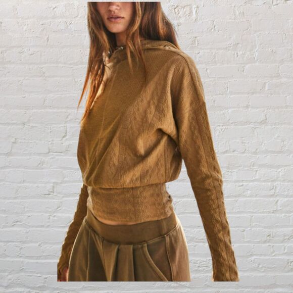 FP Movement Tap In Cable Hooded Pullover Bistro Tan Small New No Tags - Picture 1 of 16
